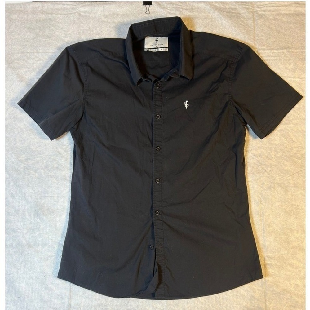 FATHER SONS Stretch Slim Fit Black Short Sleeve Button Down Shirt Mens XL